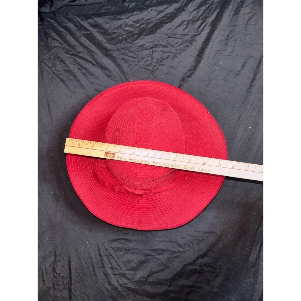 Sunday Afternoons Sun Hat Womens One Size Red Wide Brim Floppy Bow Ribbon resort